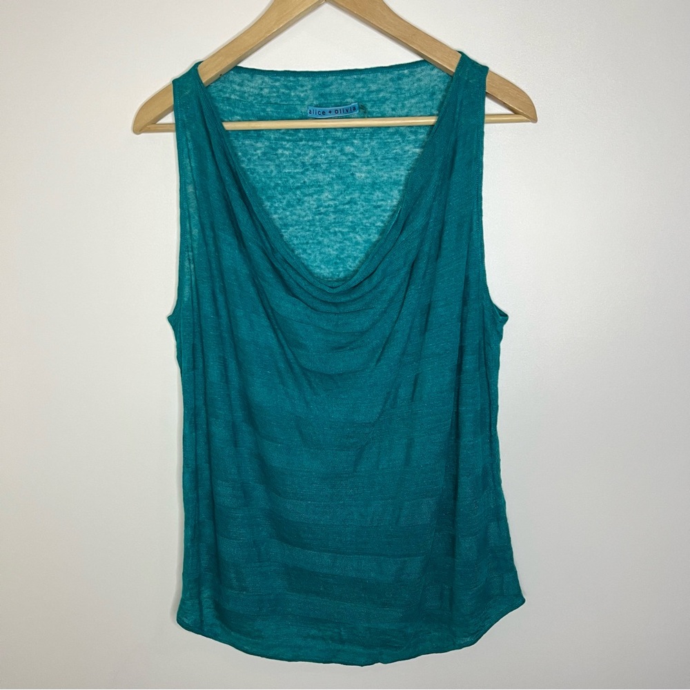 Alice + Olivia Blue Linen Sleeveless Cowl Neck Top Women's Size Medium Preowned